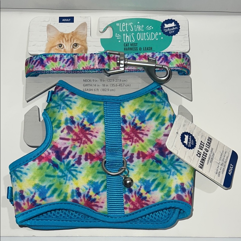 Whisker City- Colorful Tie-Dye Cat Harness and Leash Set Adult